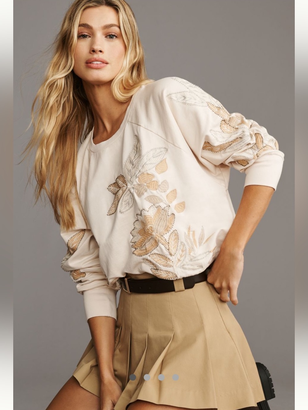 By Anthropologie Embroidered Beaded Floral Sweatshirt Size XXS